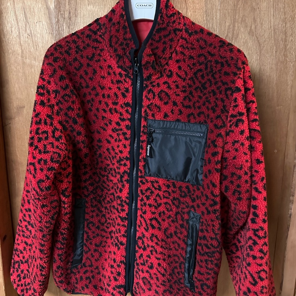 Red Leopard Print Fleece Jacket